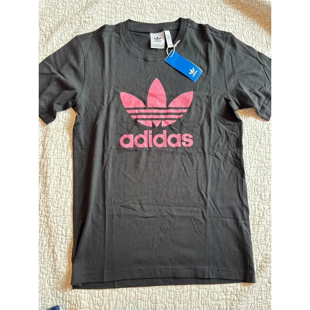 Adidas Originals Mens Trefoil Graphic T-Shirt Black Pink Logo Size Small
